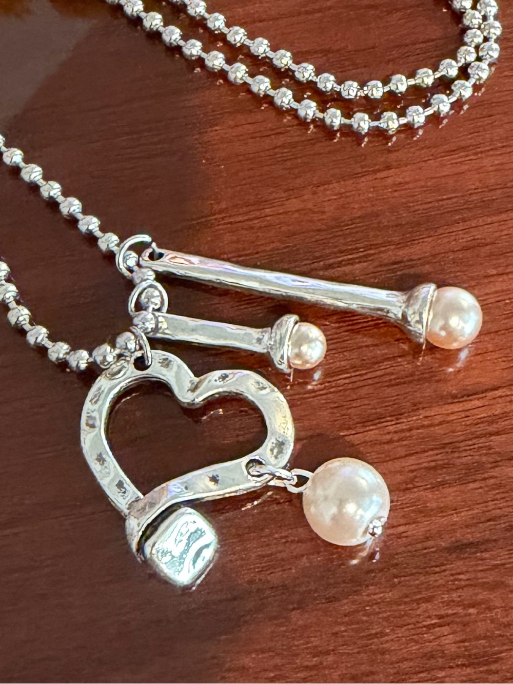 NWOT - Silver Heart & Faux Pearl Pendant Necklace